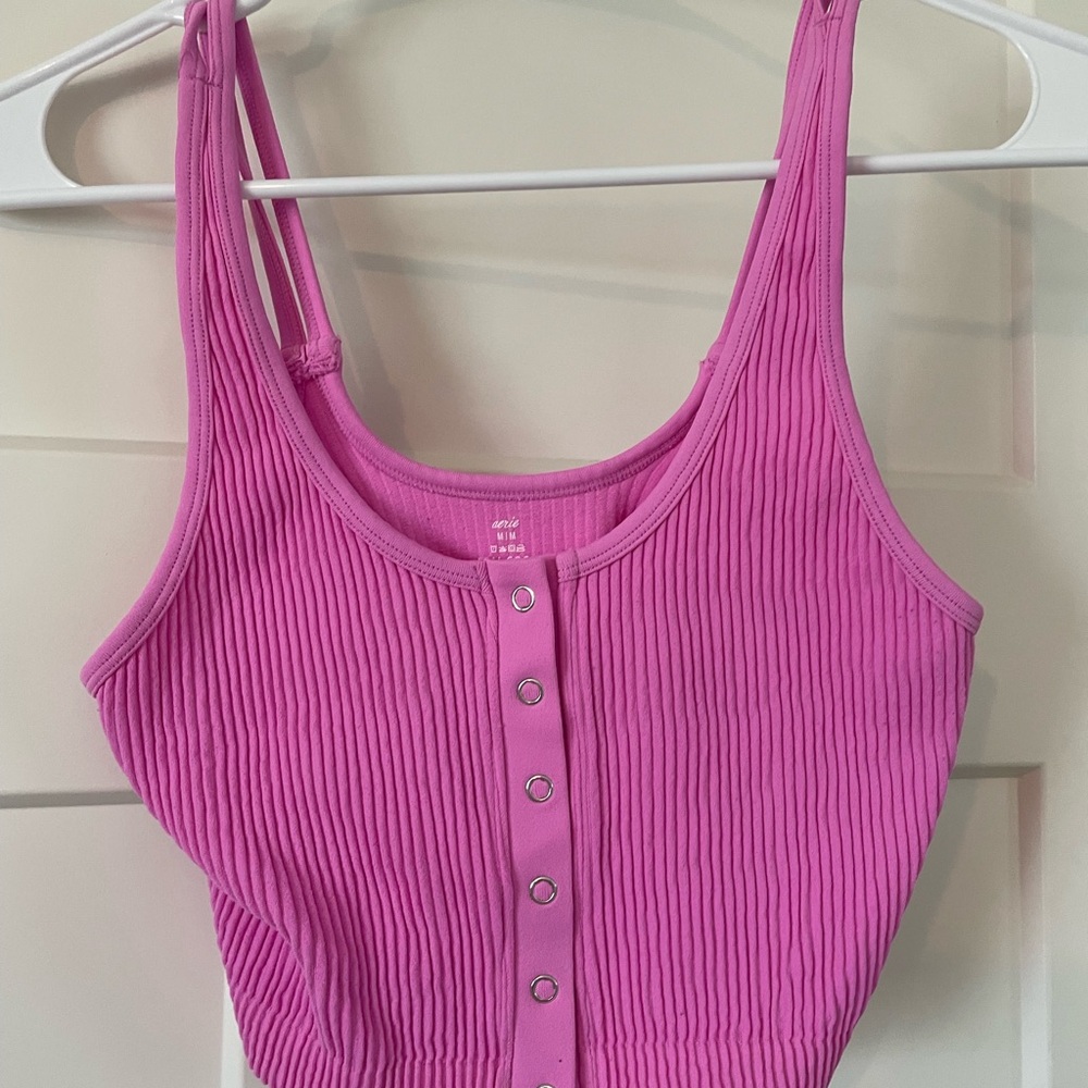 Aerie Pink Ribbed Button-Front Tank Top